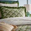 Geometric Green Bedding - Deco Palm Printed Ruffle Duvet Cover Set Moss furn.