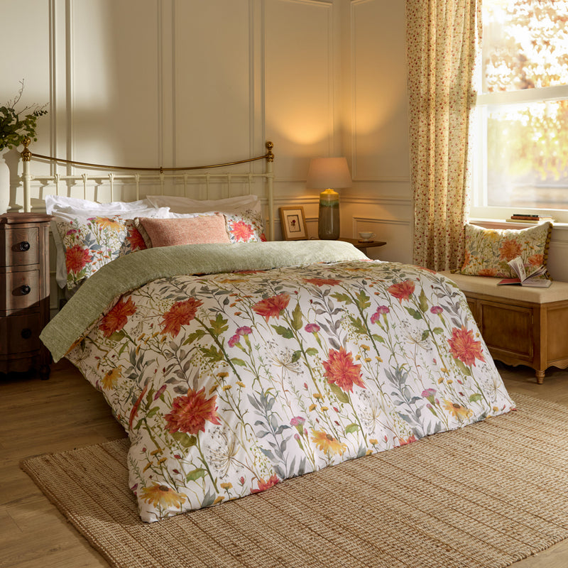 Floral Orange Bedding - Delamere 100% Cotton Reversible Duvet Cover Set Multicolour Voyage Maison