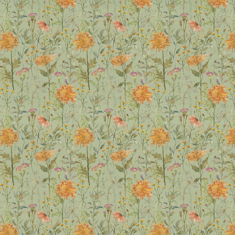 Floral Green Fabric - Delamere Printed Cotton Fabric (By The Metre) Sage Voyage Maison