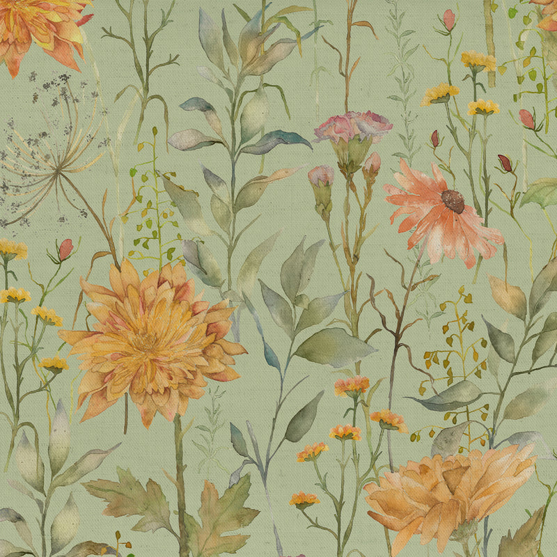 Floral Green Fabric - Delamere Printed Cotton Fabric (By The Metre) Sage Voyage Maison