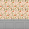 Floral Orange Wallpaper - Delamere  1.4m Wide Width Wallpaper (By The Metre) Apricot Voyage Maison