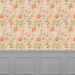 Floral Orange Wallpaper - Delamere  1.4m Wide Width Wallpaper (By The Metre) Apricot Voyage Maison