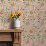 Floral Orange Wallpaper - Delamere  1.4m Wide Width Wallpaper (By The Metre) Apricot Voyage Maison