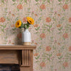 Floral Orange Wallpaper - Delamere  1.4m Wide Width Wallpaper (By The Metre) Apricot Voyage Maison