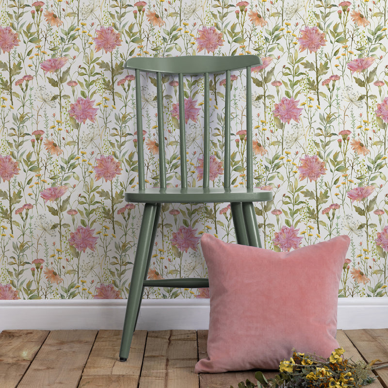 Floral Pink Wallpaper - Delamere  1.4m Wide Width Wallpaper (By The Metre) Blossom Voyage Maison