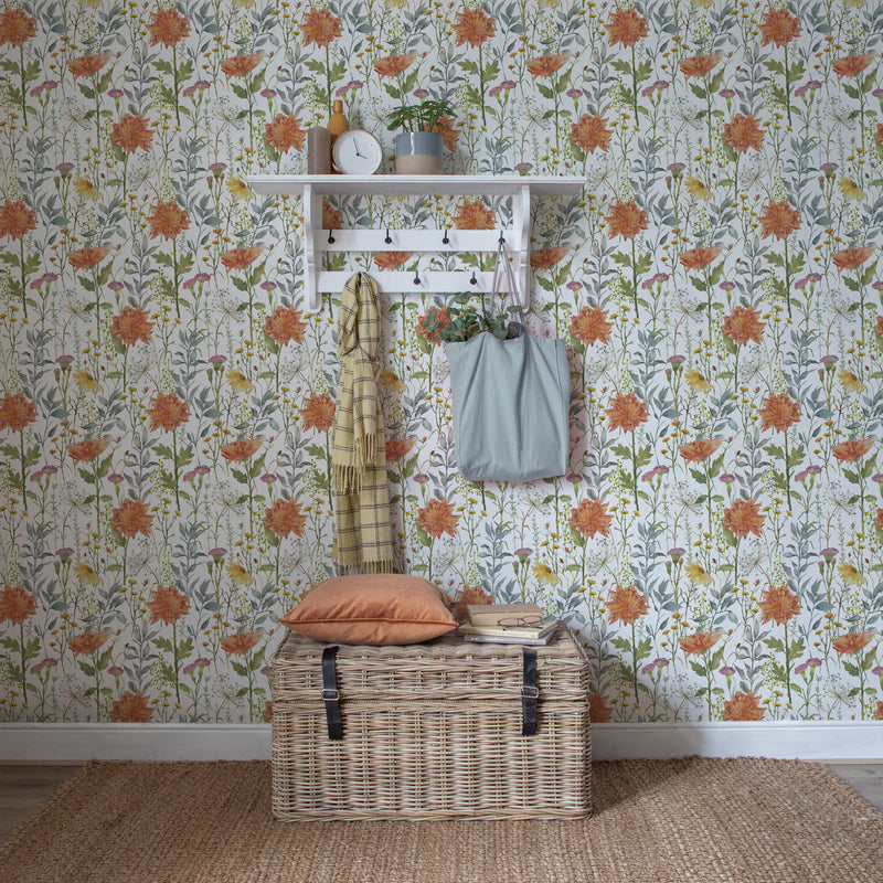 Floral Multi Wallpaper - Delamere  1.4m Wide Width Wallpaper (By The Metre) Linen Voyage Maison