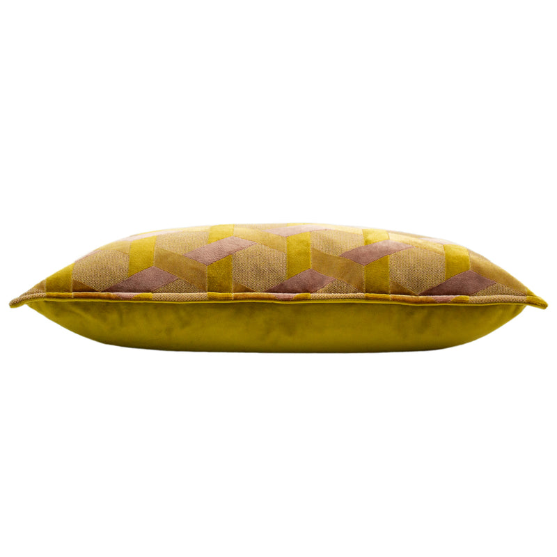 Paoletti Delano Velvet Jacquard Cushion Cover in Ochre/Blush