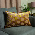 Paoletti Delano Velvet Jacquard Cushion Cover in Ochre/Blush