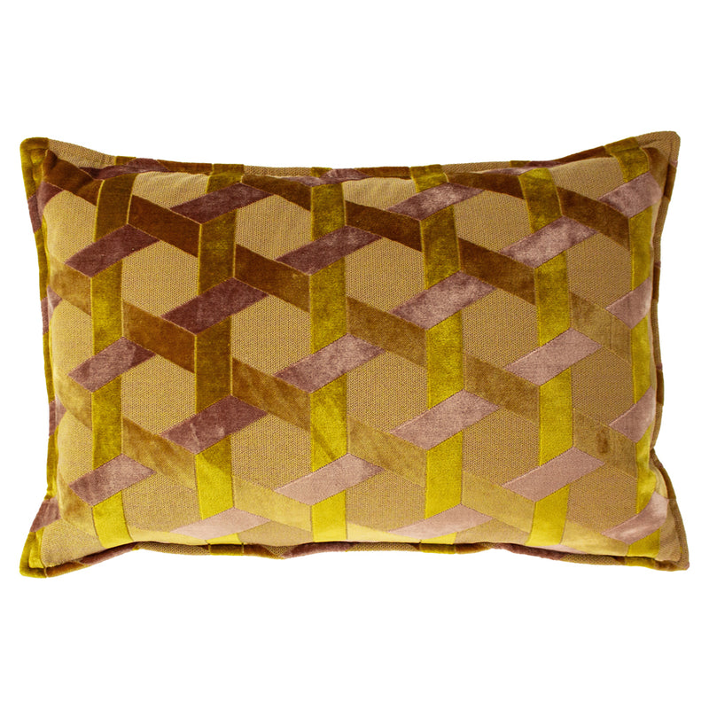 Paoletti Delano Velvet Jacquard Cushion Cover in Ochre/Blush