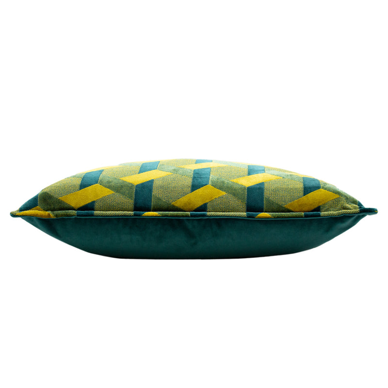 Paoletti Delano Velvet Jacquard Cushion Cover in Teal/Gold