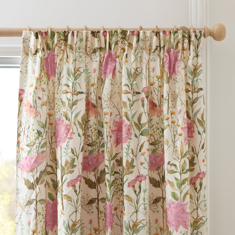Floral Pink Curtains - Delamere Printed Pencil Pleat Curtains Blossom Voyage Maison
