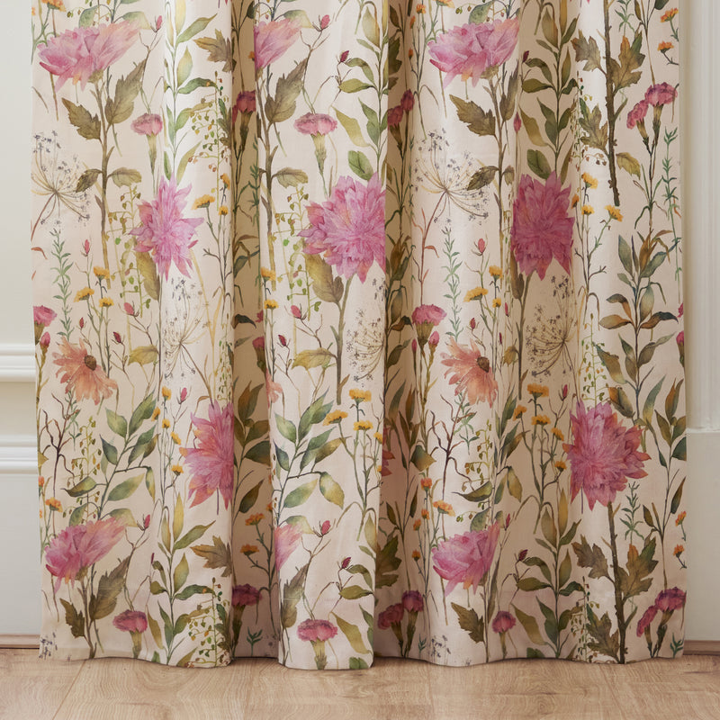 Floral Pink Curtains - Delamere Printed Pencil Pleat Curtains Blossom Voyage Maison