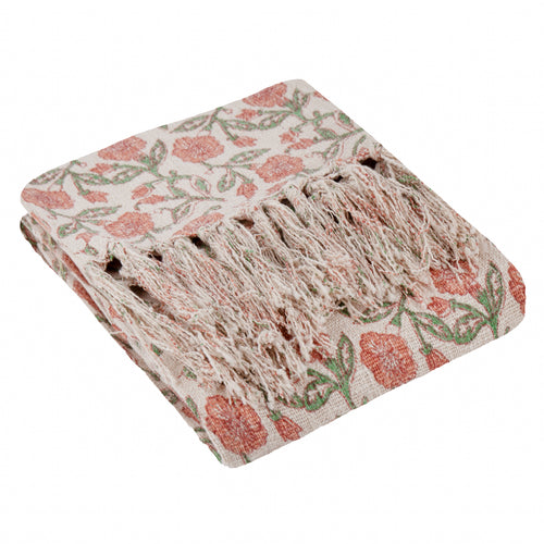 Floral Pink Throws - Delphine Printed Cotton Throw Coral Paoletti