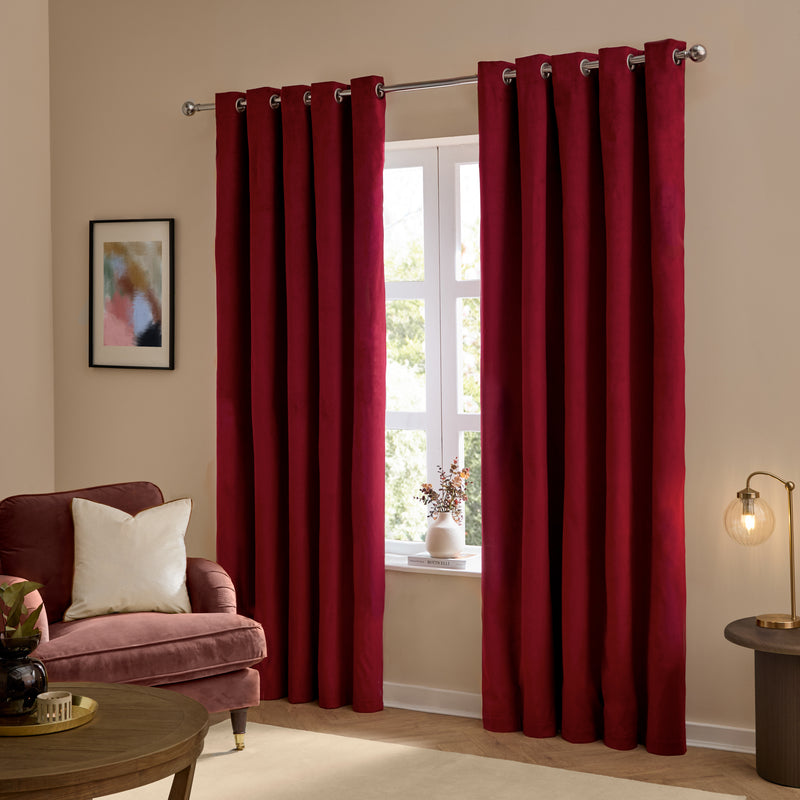  Curtains - The Ultimate Velvet Blackout Eyelet Curtains Burgundy Furn