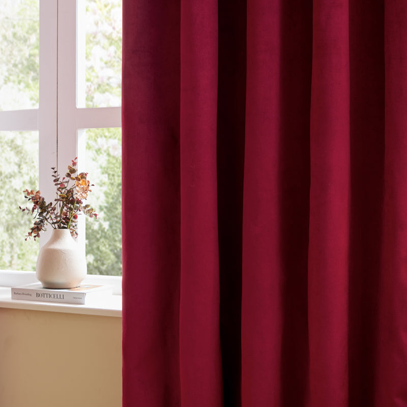  Curtains - The Ultimate Velvet Blackout Eyelet Curtains Burgundy Furn