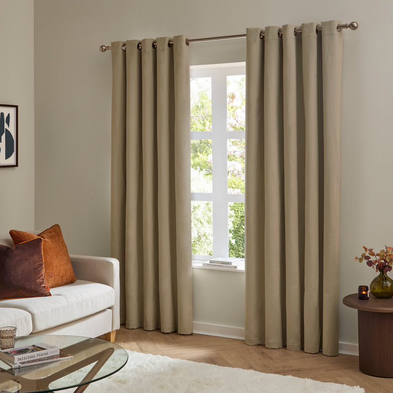  Curtains - The Ultimate Velvet Blackout Eyelet Curtains Mocha Furn