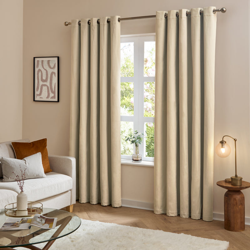  Curtains - The Ultimate Velvet Blackout Eyelet Curtains Natural Furn