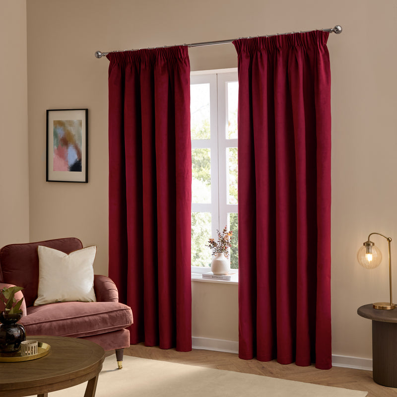  Curtains - The Ultimate Velvet Blackout Pencil Pleat Curtains Burgundy Furn