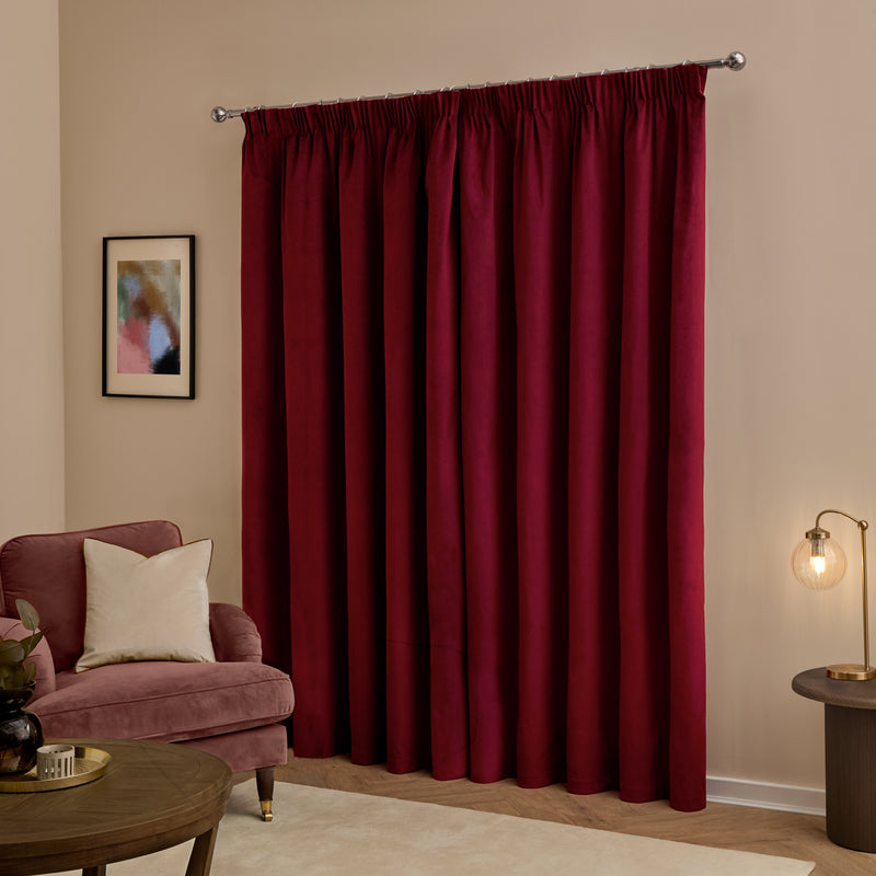  Curtains - The Ultimate Velvet Blackout Pencil Pleat Curtains Burgundy Furn