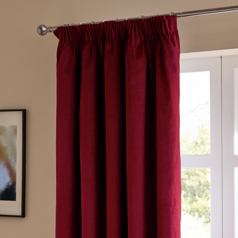  Curtains - The Ultimate Velvet Blackout Pencil Pleat Curtains Burgundy Furn