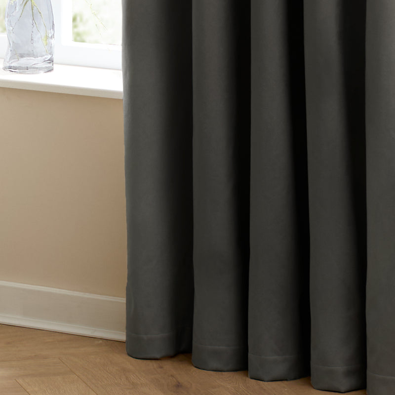  Curtains - The Ultimate Velvet Blackout Pencil Pleat Curtains Charcoal Furn