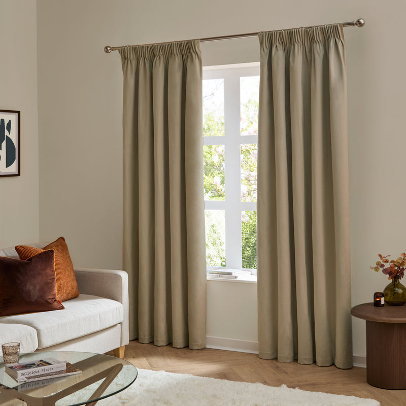  Curtains - The Ultimate Velvet Blackout Pencil Pleat Curtains Mocha Furn