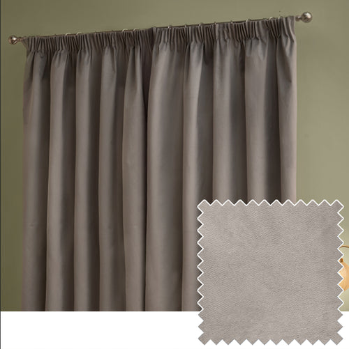 Plain Grey Curtains - The Ultimate Velvet Blackout Pencil Pleat Curtains Silver Furn