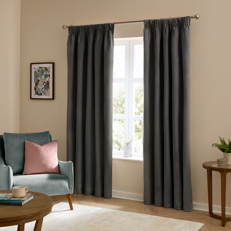 Plain Black Curtains - The Ultimate Velvet Blackout Pencil Pleat Curtains Charcoal Furn