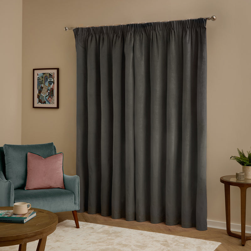 Plain Black Curtains - The Ultimate Velvet Blackout Pencil Pleat Curtains Charcoal Furn