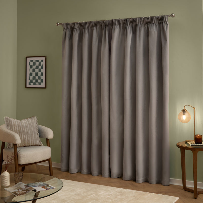Plain Grey Curtains - The Ultimate Velvet Blackout Pencil Pleat Curtains Silver Furn