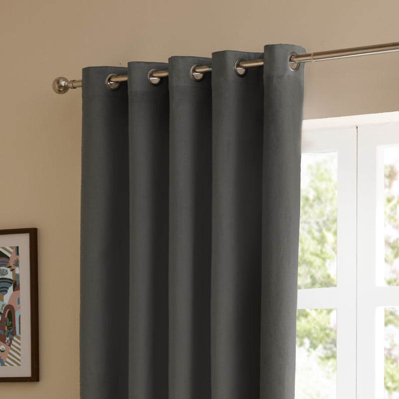 Plain Black Curtains - The Ultimate Velvet Blackout Eyelet Curtains Charcoal Furn