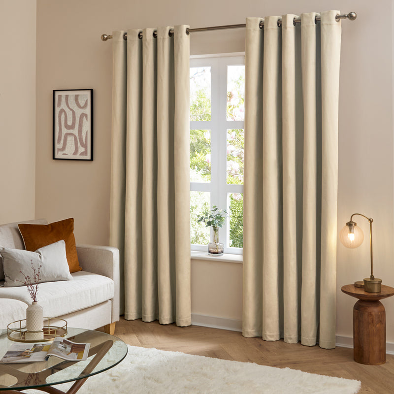 Plain Beige Curtains - The Ultimate Velvet Blackout Eyelet Curtains Natural Furn