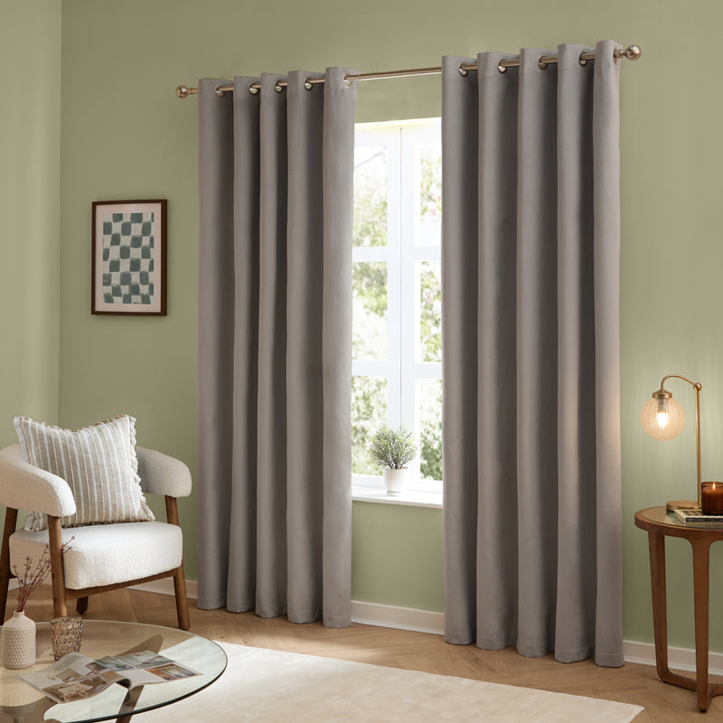 Plain Grey Curtains - The Ultimate Velvet Blackout Eyelet Curtains Silver Furn