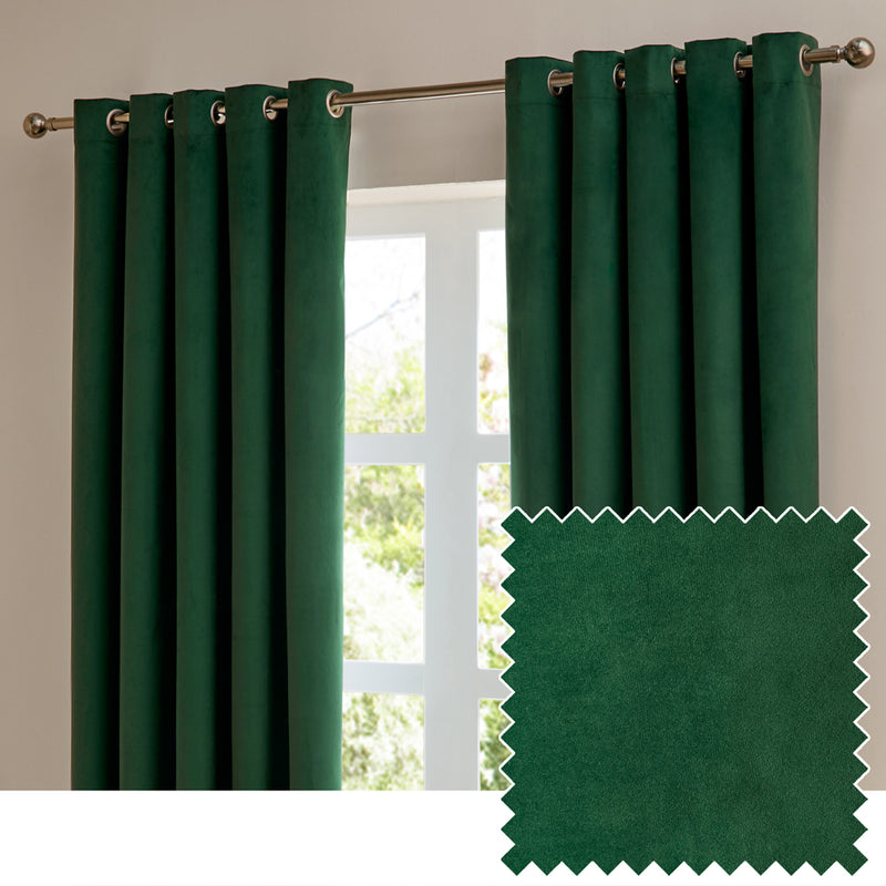 Plain Green Curtains - The Ultimate Velvet Blackout Eyelet Curtains Emerald Furn