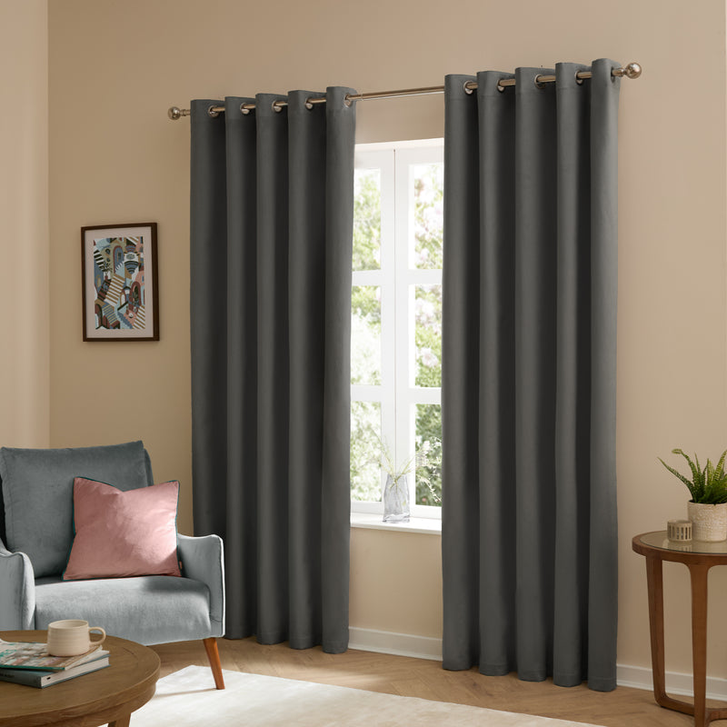  Curtains - The Ultimate Velvet  Eyelet Curtains Charcoal Furn