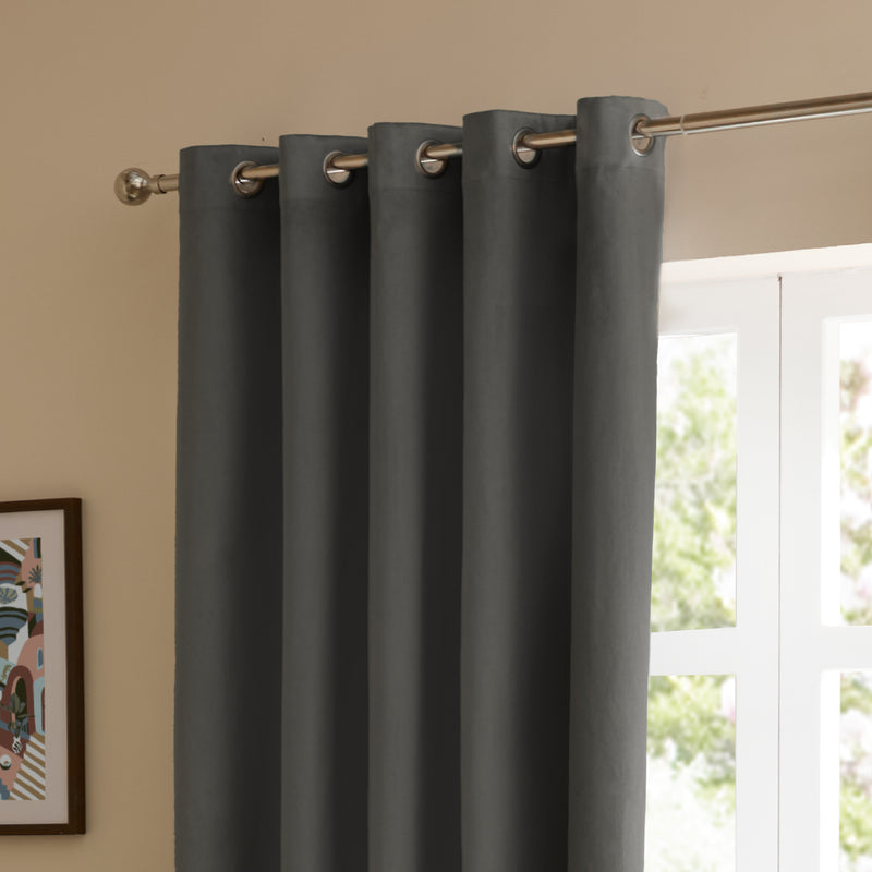  Curtains - The Ultimate Velvet  Eyelet Curtains Charcoal Furn