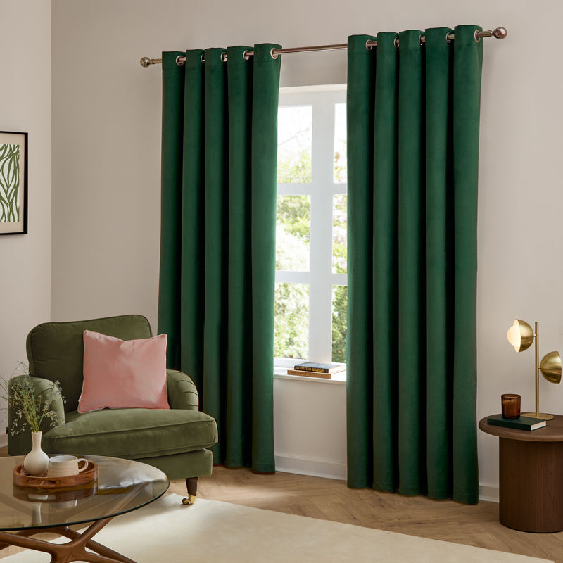  Curtains - The Ultimate Velvet  Eyelet Curtains Emerald Furn