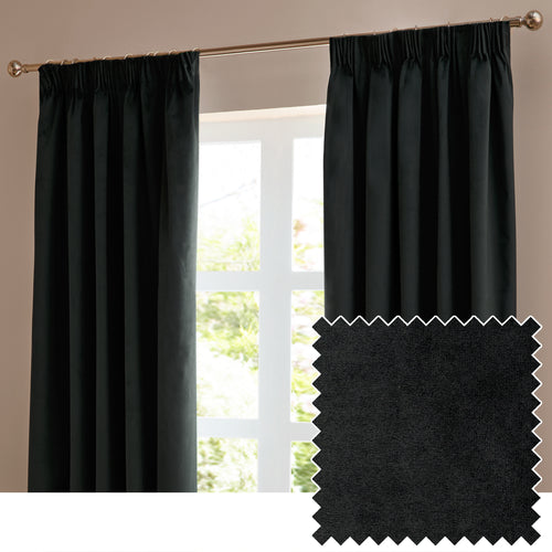  Curtains - The Ultimate Velvet  Pencil Pleat Curtains Black Furn