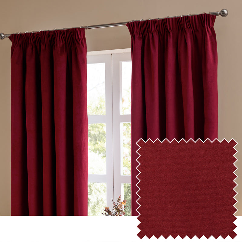  Curtains - The Ultimate Velvet  Pencil Pleat Curtains Burgundy Furn
