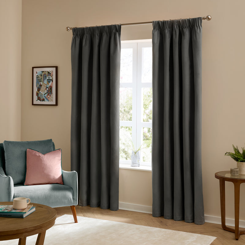  Curtains - The Ultimate Velvet  Pencil Pleat Curtains Charcoal Furn