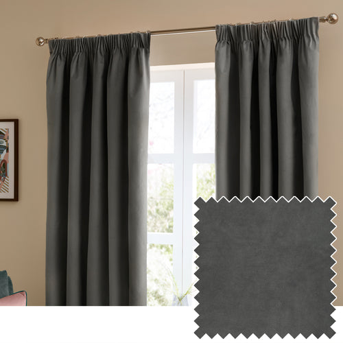  Curtains - The Ultimate Velvet  Pencil Pleat Curtains Charcoal Furn