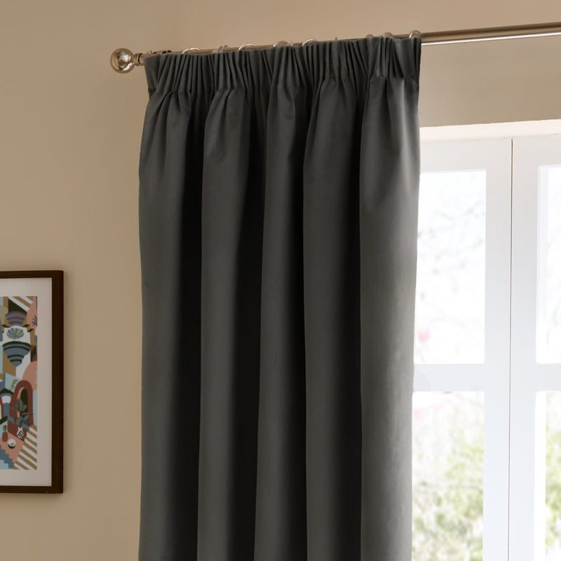  Curtains - The Ultimate Velvet  Pencil Pleat Curtains Charcoal Furn