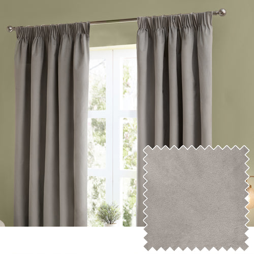 Plain Grey Curtains - The Ultimate Velvet Fully Lined Pencil Pleat Curtains Silver Furn
