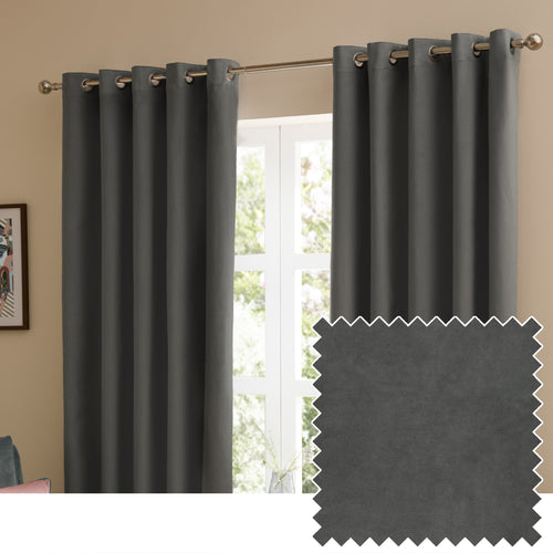 Plain Black Curtains - The Ultimate Velvet Room Darkening Eyelet Curtains Charcoal Furn