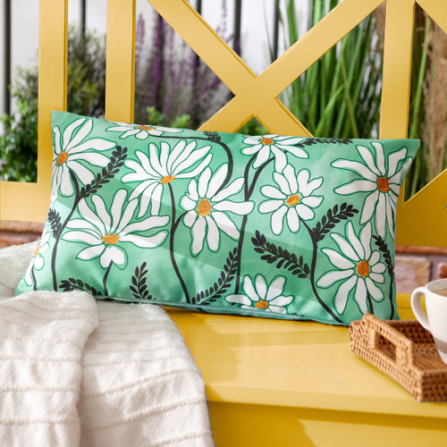 Floral Green Cushions - Daisy Fields Printed Outdoor Cushion Cover Mint Wylder Nature