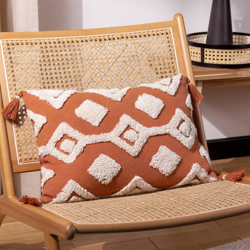 furn. Dharma Tufted Tasselled Cushion Cover in Brick