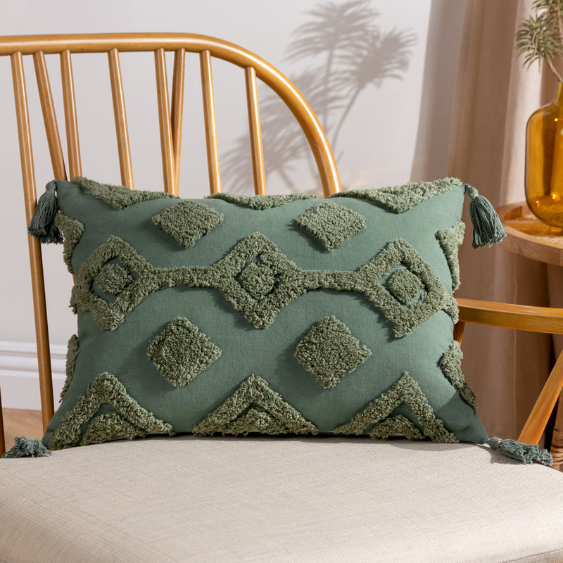 furn. Dharma Tufted Tasselled Cushion Cover in Eucalyptus