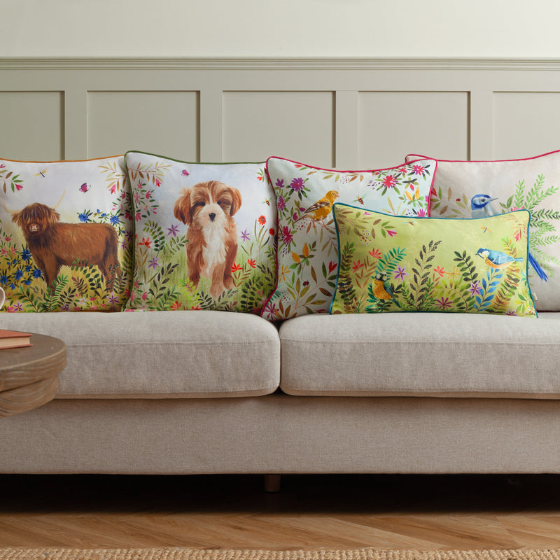 Floral Green Cushions - Daisy Hill Meadow Tales Printed Cushion Cover Spring Green Evans Lichfield