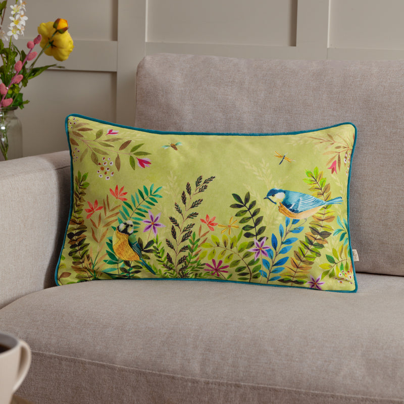 Floral Green Cushions - Daisy Hill Meadow Tales Printed Cushion Cover Spring Green Evans Lichfield