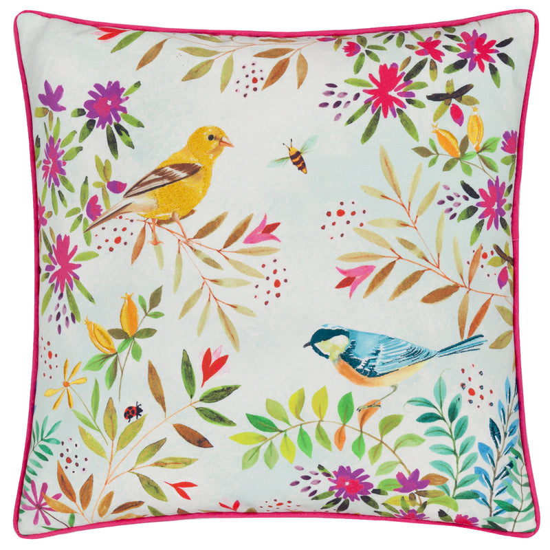 Floral Pink Cushions - Daisy Hill Willow Birds Printed Cushion Cover Multi/Pink Evans Lichfield